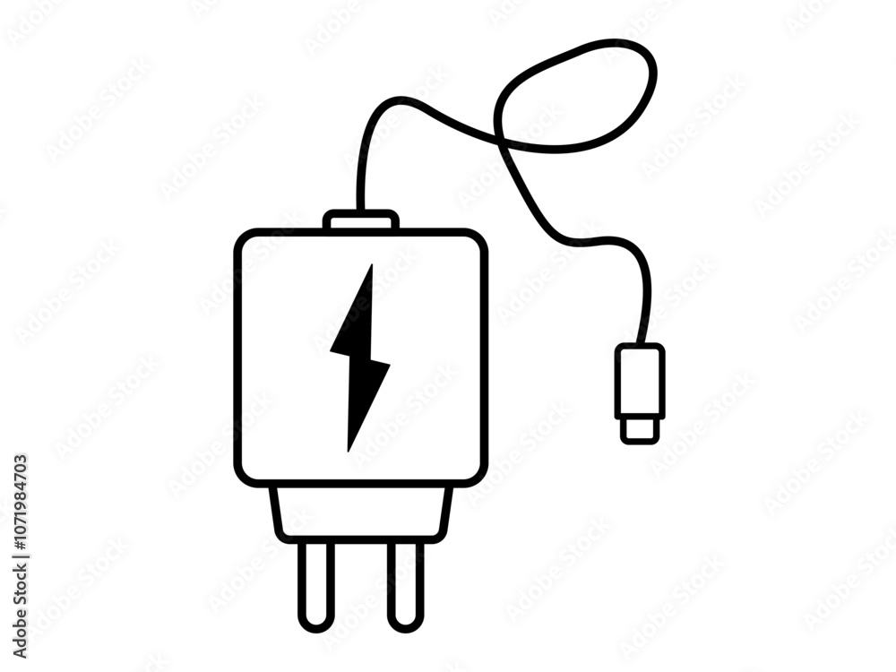 Obraz premium Mobile phone charger line icon. flat style sign for mobile concept and web design. Power adapter outline vector icon. Symbol, logo illustration. Vector graphics