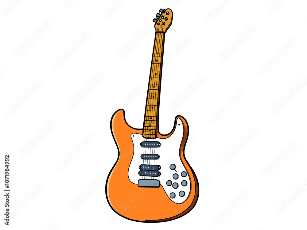 Obraz premium An orange electric guitar with a distinctive body shape and multiple pickups
