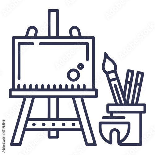 Art easel icon with paintbrushes and creative workspace elements