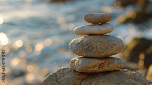 Stacking stones on the beach photo