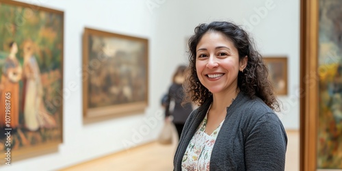 An Art Museum Guide Standing Beside a Famous Painting Explaining Its Significance to a Group