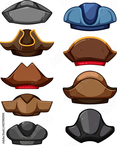 pirate hat set cartoon. buccaneer corsair, swashbuckler captain, maritime adventure pirate hat sign. isolated symbol vector illustration