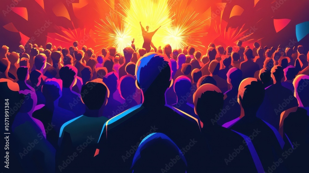 Obraz premium An energetic crowd enjoying a vibrant live performance with colorful lights.
