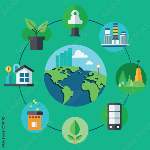 vector illustration, green rights and law or environmental protection law for a better life with an eco-friendly and sustainable future. Green environment template with isolated icons. 