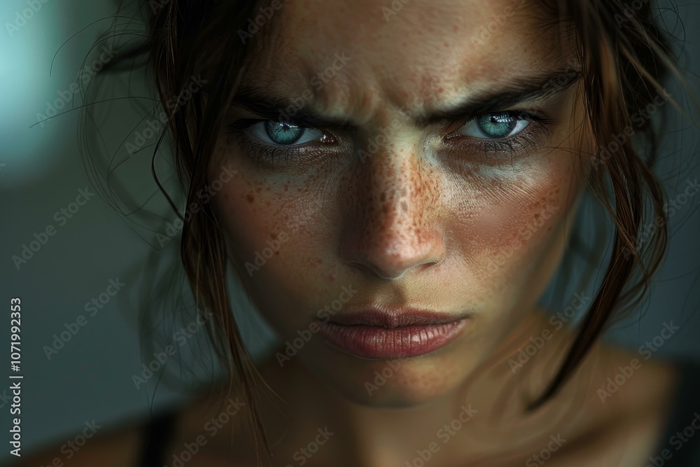 Close-up Portrait of a Woman with Intense Expression Close-up Portrait of a Woman with Intense Expression