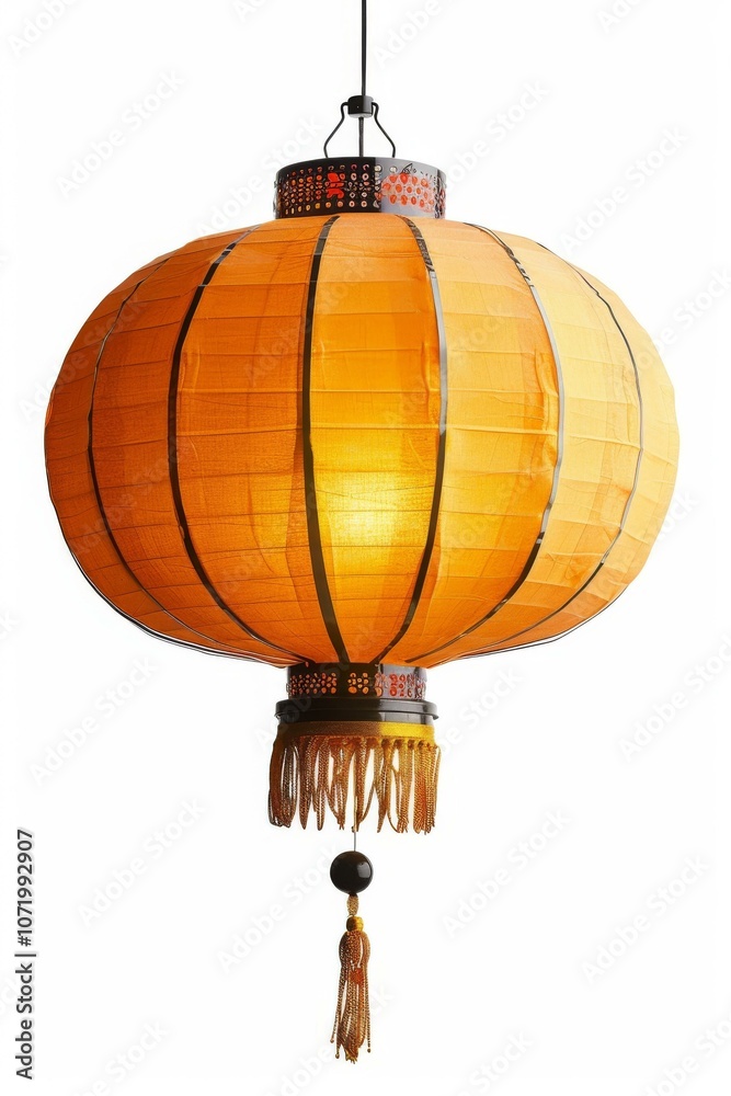 Obraz premium Round orange Chinese paper lantern with black and gold accents