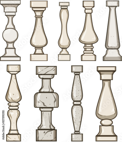 stone balustrade set cartoon. elegant durable, interior staircase, balcony terrace stone balustrade sign. isolated symbol vector illustration