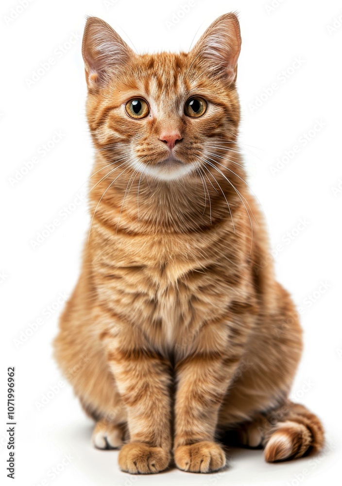 A ginger cat is sitting on a white background A ginger cat is sitting on a white background