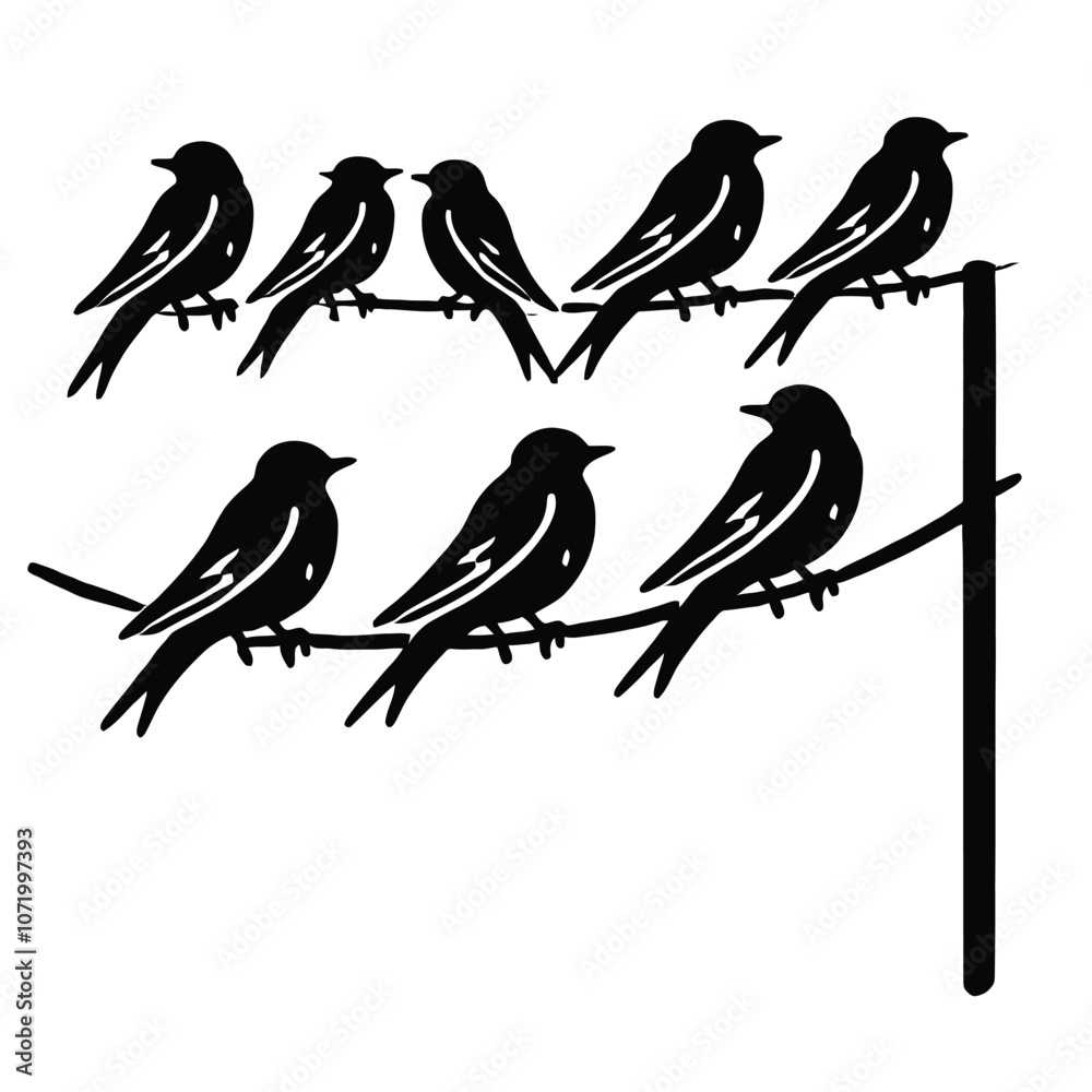 Fototapeta premium Birds on Wire Silhouette