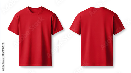 Product mockup and ads, Red T shirt with front and back views, showcasing simple and classic design. Perfect for casual wear or promotional events