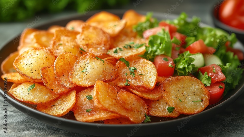Crispy Potato Chips with Salad Crispy Potato Chips with Salad