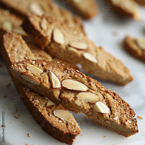 Crispy almond biscotti, perfect for dunking in coffee or tea photo