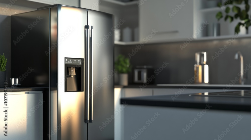 A stainless steel refrigerator with a water dispenser and a freezer A stainless steel refrigerator with a water dispenser and a freezer
