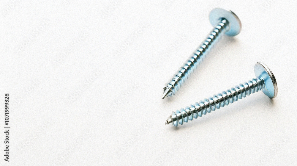 Two Silver Screws on White Background Two Silver Screws on White Background