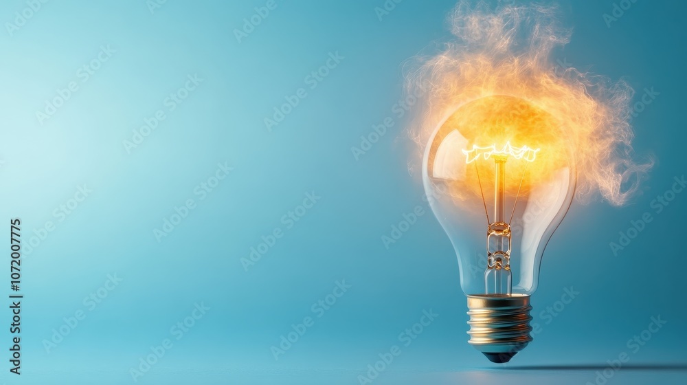 The light bulb image showcases a fiery, energetic interior surrounded by a calm blue background, representing innovation and contrasting thoughts. The light bulb image showcases a fiery, energetic interior surrounded by a calm blue background, representing innovation and contrasting thoughts.
