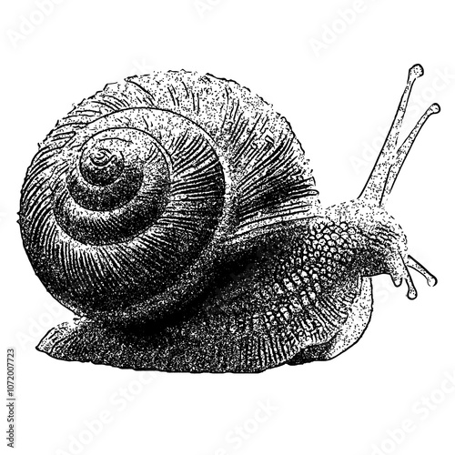 Intricate Dotwork Snail Illustration with clipping path.
