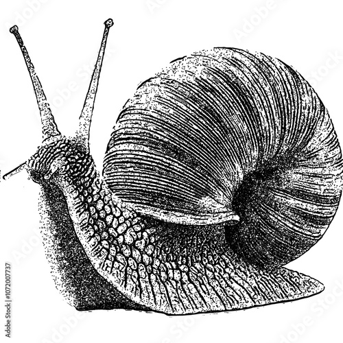 Hyper-Realistic Snail with Textured Shell and Extended Antennae with clipping path.