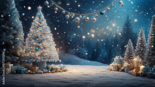 Enchanted Christmas Eve: A Cozy Forest Snowy Wonderland with illuminated House and Stars