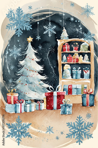 Whimsical Winter Wonderland Postcard: Cozy Christmas Magic in a Snowy Forest