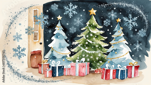 Whimsical Winter Wonderland Postcard: Cozy Christmas Magic in a Snowy Forest