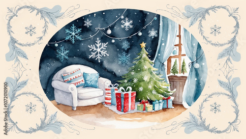 Whimsical Winter Wonderland Postcard: Cozy Christmas Magic in a Snowy Forest