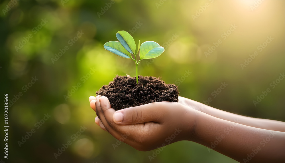 A child’s hand gently holds a young plant against a lush green background, symbolizing Earth Day and eco-consciousness. A child’s hand gently holds a young plant against a lush green background, symbolizing Earth Day and eco-consciousness.