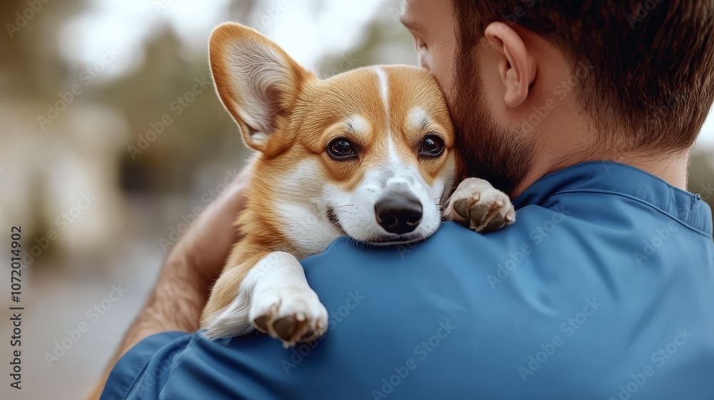 Compassionate vet shares a joyful bond with a little dog. Compassionate vet shares a joyful bond with a little dog.
