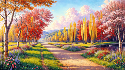 An autumn trees with orange...