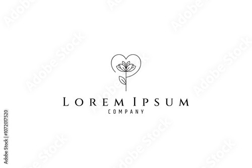 Rose heart logo in line art design style
