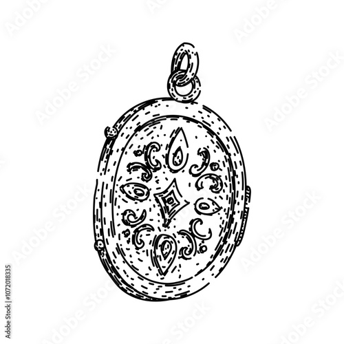 charm locket hand drawn. necklace retro, classic timeless, collectible ornate charm locket vector sketch. isolated black illustration