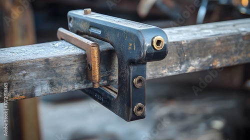 50. Side shot of a clamp holding a piece of metal in place, showing the grip details