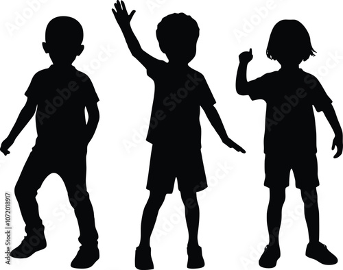 set of children silhouette, kids silhouette vector illustration 