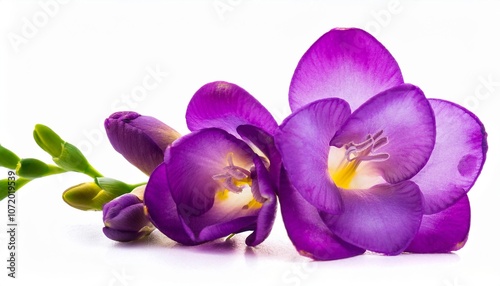 Freesia purple on white background isolated. Beautiful flower.