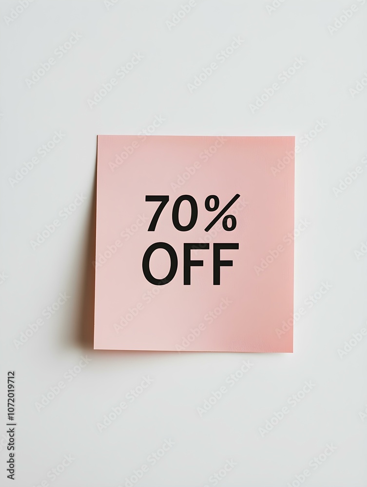 Black '70% OFF' Text on a Blush Square Paper Note. White Background Black '70% OFF' Text on a Blush Square Paper Note. White Background