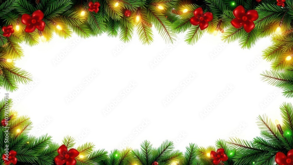 Seamless Christmas border with coniferous branches, garlands, lights, coniferous, lights, Christmas Seamless Christmas border with coniferous branches, garlands, lights, coniferous, lights, Christmas