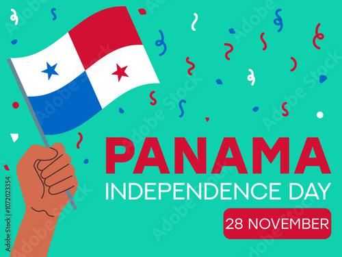 panama independence day 28 November, panama flag in hand. Greeting card, poster, banner template	