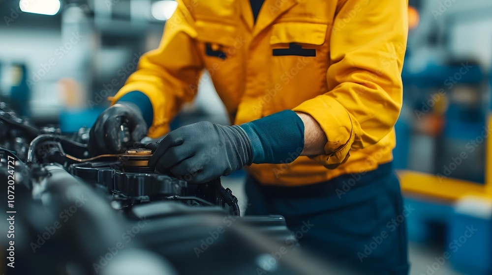 Skilled Mechanic Fixing Industrial Machinery in Repair Workshop   Professional Technician Maintaining and Servicing Heavy Equipment in Manufacturing Factory