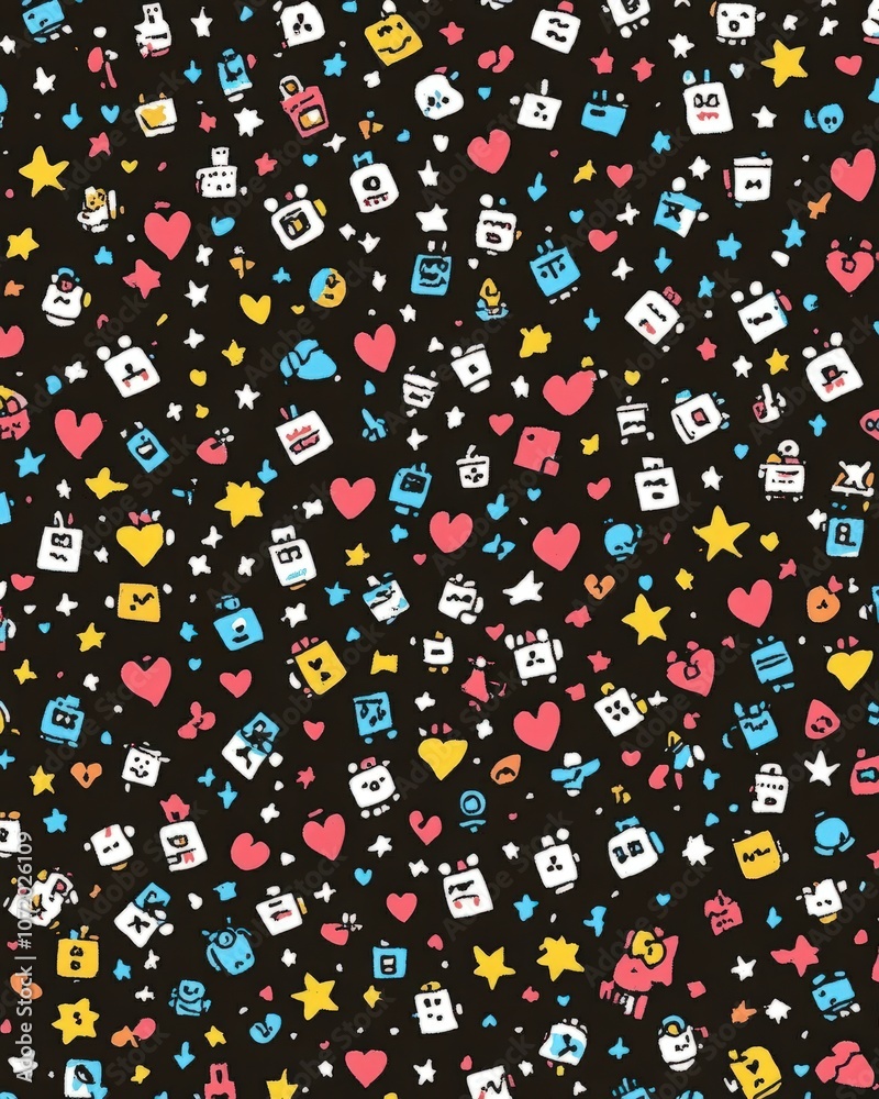 A retro-inspired pixel art seamless pattern featuring tiny, colorful 8-bit characters like robots, hearts, and stars, creating a nostalgic gaming vibe perfect for wallpapers, stationery, or apparel A retro-inspired pixel art seamless pattern featuring tiny, colorful 8-bit characters like robots, hearts, and stars, creating a nostalgic gaming vibe perfect for wallpapers, stationery, or apparel