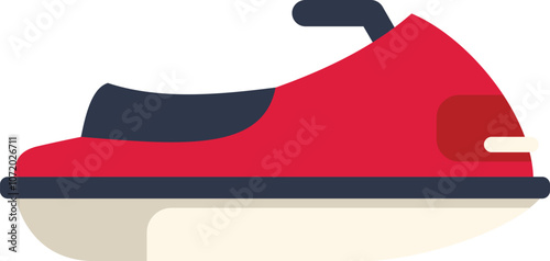 Red water scooter standing on white background, personal watercraft for entertainment and recreation