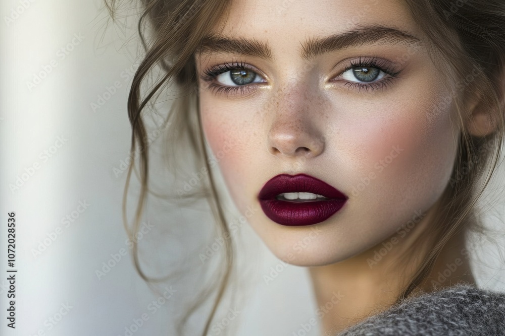 Young Woman with Dark Lipstick and Natural Makeup Young Woman with Dark Lipstick and Natural Makeup