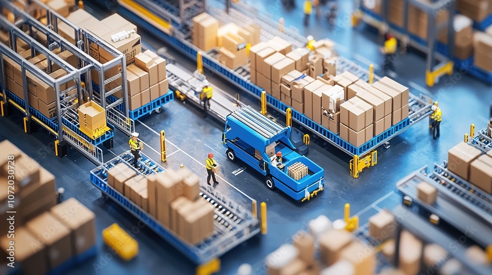 Efficient workforce organizes busy logistics warehouse overflowing with boxes and supplies Efficient workforce organizes busy logistics warehouse overflowing with boxes and supplies