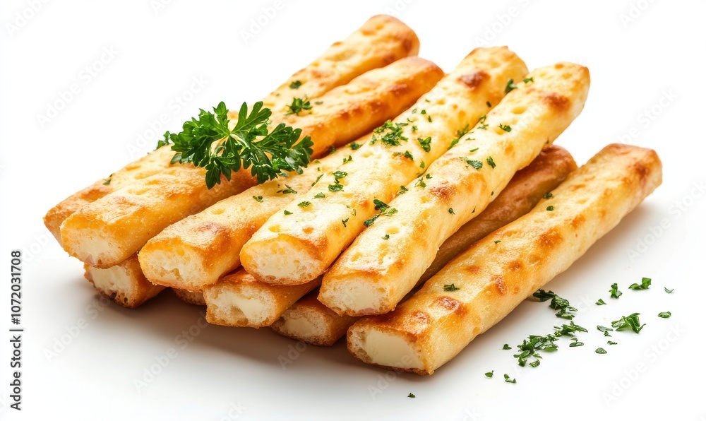 Fried Cheese Sticks with Ham and Parsley Floating on White Background Fried Cheese Sticks with Ham and Parsley Floating on White Background