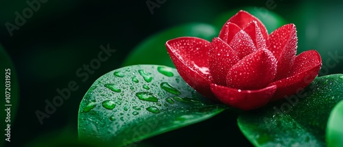 A red flower with water droplets on it