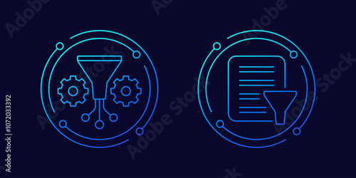 Data filtering icons, linear design