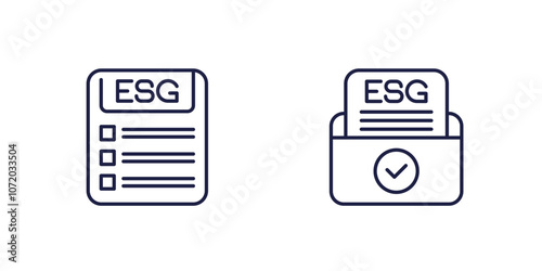 ESG line icons with a checklist and document folder