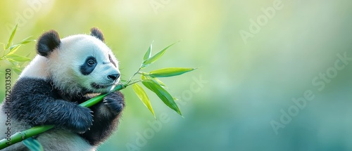 A panda bear sitting on top of a tree branch eating bamboo