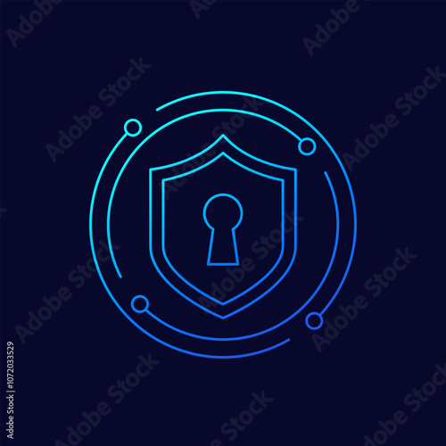 keyhole icon with a shield, linear design