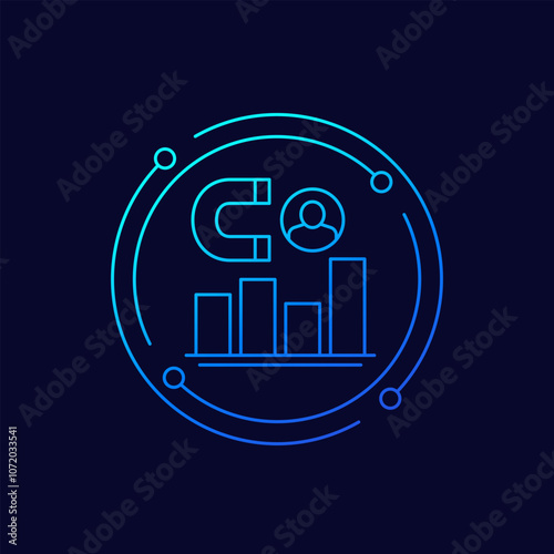 customer retention metrics icon with magnet, linear design