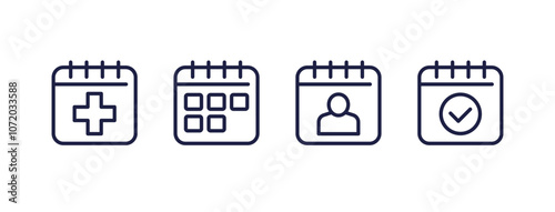 medical appointment, schedule icons with a calendar, line vector set