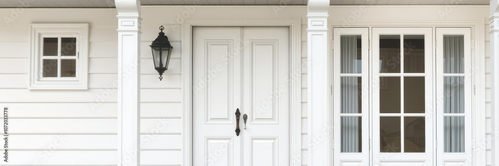 Fototapeta premium Collection of various white doors of different styles and designs isolated on white background, white, elegant, house